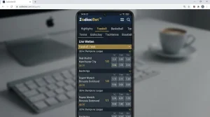 Mobile Sportwettennavigation von ZodiacBet in einer schmalen Browseransicht