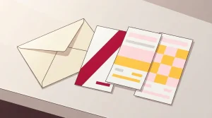 Papierumschlag und mehrere sortierte Zahlungsbelege auf einem Tisch